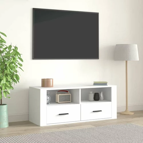 TV omarica bela 100x35x40 cm inženirski les, (20732102)