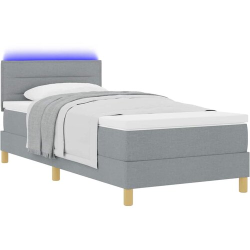  LED Box Spring Krevet Svijetlo siva 90 x 190 cm tkanina Slike