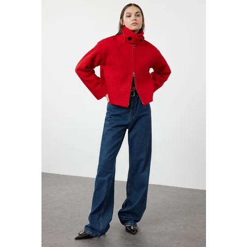 Trendyol Red Collar Detailed Boucle Thin Jacket Coat