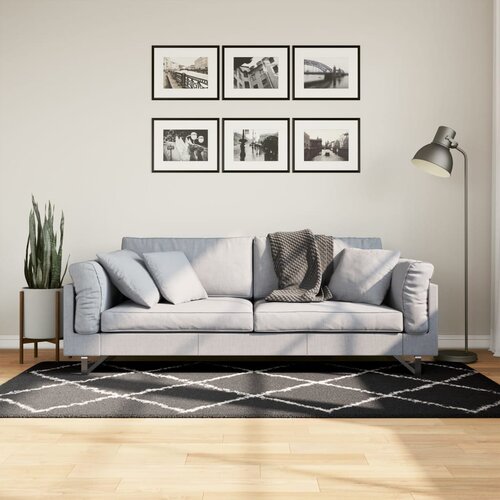 vidaXL Košata preproga moderna črna in krem 100x200 cm Cene