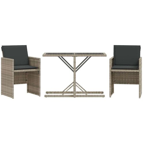 VidaXL 3-dijelni bistro set s jastucima svjetlosivi od poliratana Slike