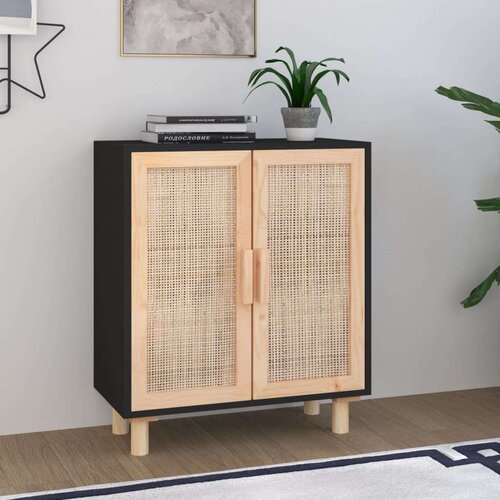  Komoda crna 60 x 30 x 70 cm masivna borovina i prirodni ratan Cijene