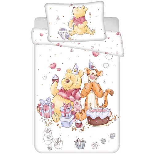 Jerry Fabrics Bela bombažna otroška posteljnina za otroško posteljico 100x135 cm WTP "Birthday party" – Cene