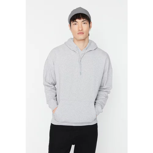Trendyol Gray Men's Basic Oversize Fit Hooded Sweatshirt with Soft Feather Column