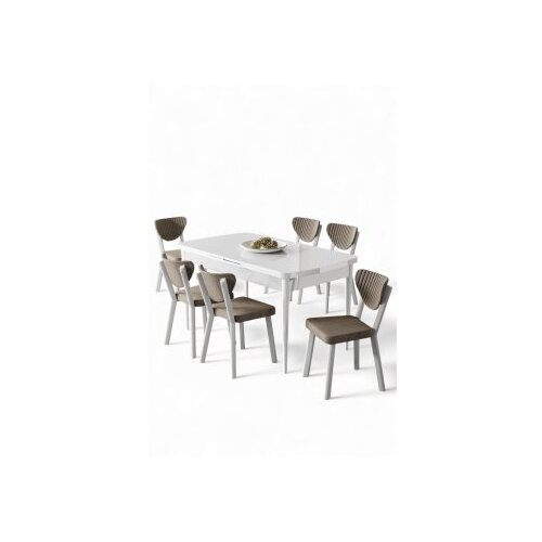 Hanah home Rasklopivi trpezarijski sto i stolice (7 delova) Exve White Cappuccino Cene