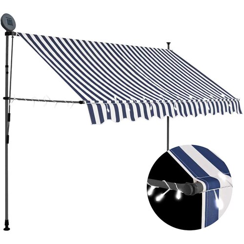 Tenda na ručno uvlačenje s LED svjetlima 250 cm plavo-bijela Cene