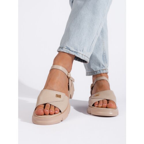 GOODIN Comfortable women's beige leather sandals Slike
