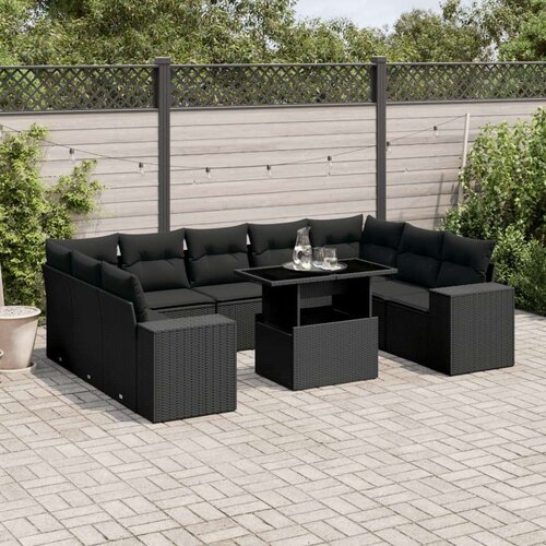 vidaXL 10-dijelni set vrtnih sofa s jastucima crni od poliratana Cijene
