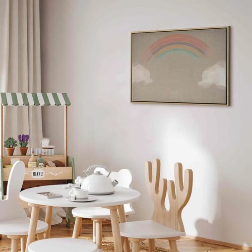  Slika - Rainy June - Colorful Rainbow Emerging from Clouds on a Bright Background 60x40 U prirodnom drvenom okviru Slike
