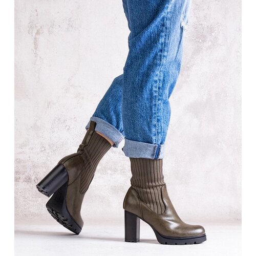 Gemre Green heeled ankle boots made of eco leather Asera Cene