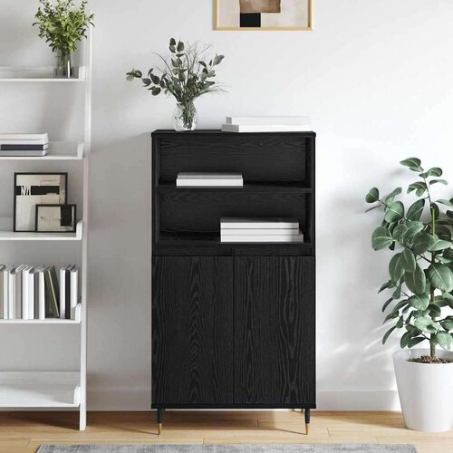  Highboard s policom s pohranom s vratima Crna 60 x 36 x 110 cm Konstruirano drvo Slike