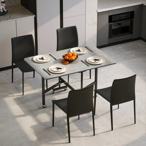  Blagovaonski stol za 4-6 osoba sklopivi stol s kotačima čelični okvir 52 5-120 x 80 x 73 cm siva Slike