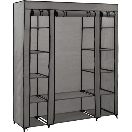 The Living Store Garderobna omara s predelki in palicami siva 150x45x176cm blago - Omara, (21434246) Slike
