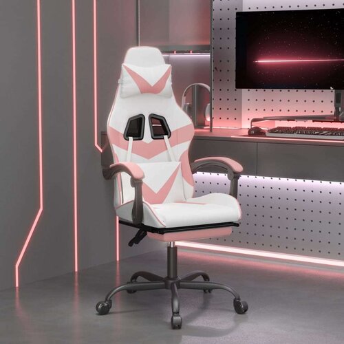  Gaming stol z oporo za noge belo in roza umetno usnje, (21378520) Cene