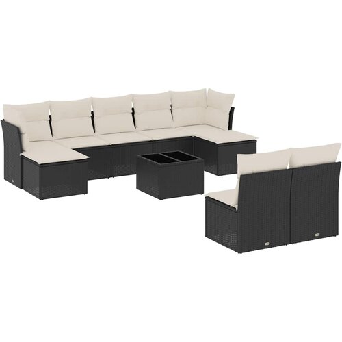  10-dijelni set vrtnih sofa s jastucima crni od poliratana Crna i krem Slike