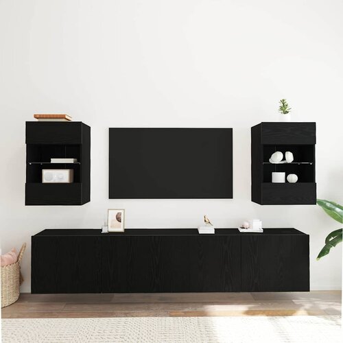  Set TV komoda 2 pcs Crna 40 x 30 x 60,5 cm Konstruirano drvo Slike