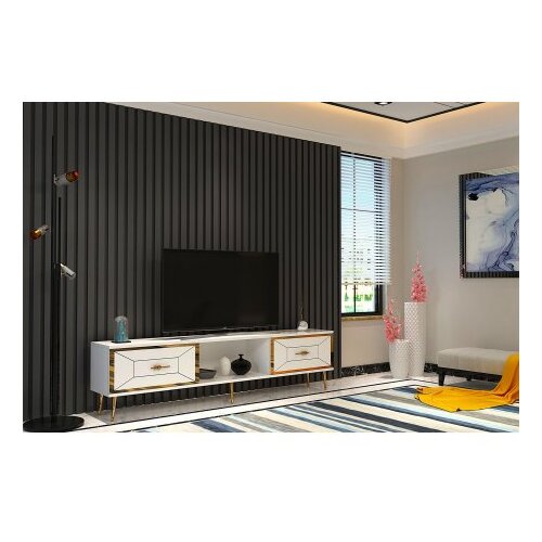 Hanah home Hanah Kućna TV komoda Arno, 150x40,6x29,6 cm, Bijelo-zlatna boja Cene