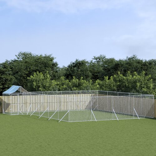 vidaXL Zunanja pasja ograda s streho srebrna 10x8x2,5m pocinkano jeklo Cene