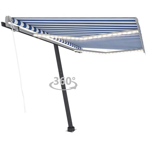 vidaXL Avtomatska tenda LED + senzor 300x250 cm modra in bela Cene