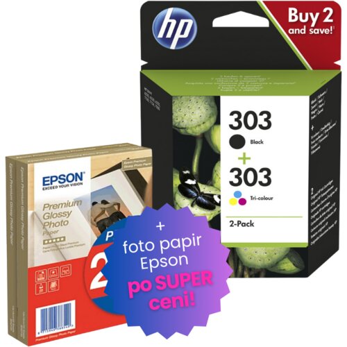 Epson Komplet kartuš HP 3YM92AE (nr.303 BK + nr.303 CMY), original + foto papir po SUPER ceni Cene