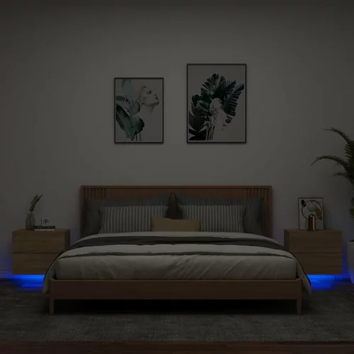 vidaXL Stenska nočna omarica z LED lučkami 2 kosa sonoma hrast