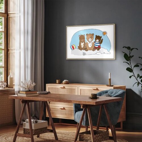 Slika - Teddy Bears on the Beach (1 Part) Wide 90x60 U prirodnom drvenom okviru Slike