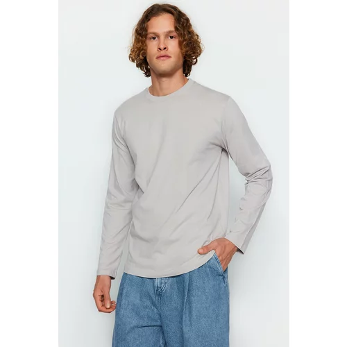 Trendyol Gray Men's Basic Regular/Regular Cut Long Sleeved 100% Cotton T-Shirt.