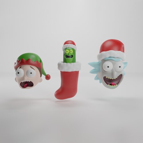 Grupo KOMPLET 3 BOŽIČNIH OKRASKOV RICK & MORTY-RICK, MORTY IN PICKLE RICK, (21241077) Cene