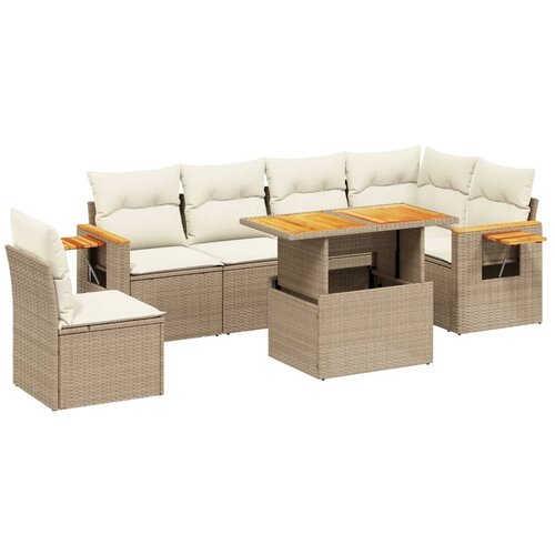 VidaXL 7-dijelni set vrtnih sofa od poliratana s jastucima bež Slike