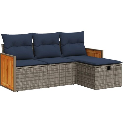  4-dijelni set vrtnih sofa od poliratana s jastucima sivi Slike