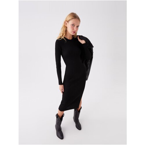 LC Waikiki Women's Knitwear Dress with a Crew Neck and Long Sleeves Straight Slike