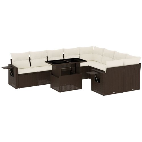 vidaXL 10-dijelni set vrtnih sofa od poliratana s jastucima smeđi Cene