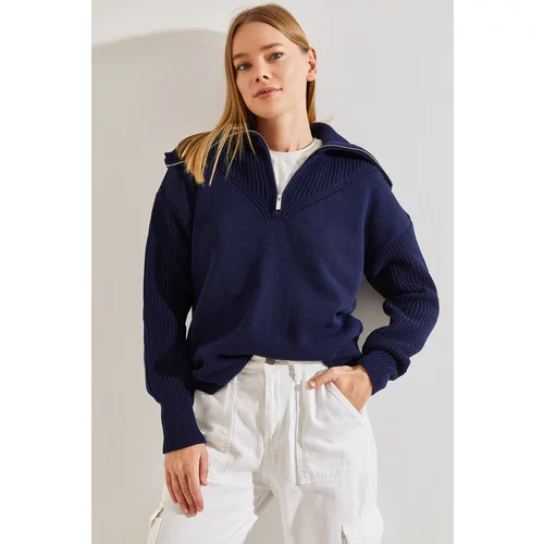 Bianco Lucci Women's Turtleneck Zipper Knitwear Sweater