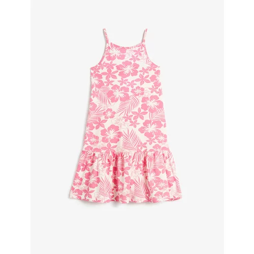 Koton Floral Dress with Straps and Window Detail at the Back Cotton
