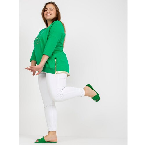 Fashion Hunters Plus size green blouse with applique and printed design Slike