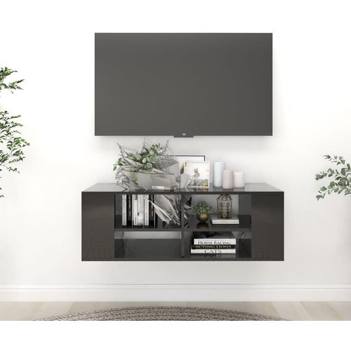 VidaXL Stenska TV omarica visok sijaj črna 102x35x35 cm iverna plo&amp;scaron;ča Slike