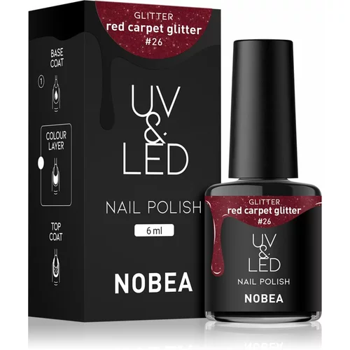NOBEA UV & LED Nail Polish gel lak za nokte s korištenjem UV/LED lampe sjajni nijansa Red carpet glitter #26 6 ml