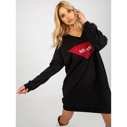 Fashion Hunters Black oversized long sweatshirt with rhinestones appliqué Slike