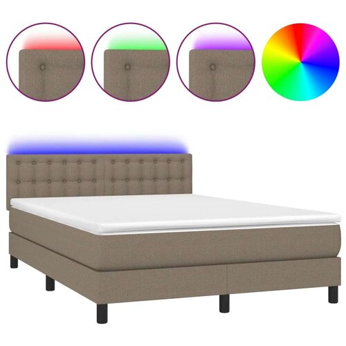  Krevet box spring s madracem LED smeđesivi 140x190 cm tkanina Slike