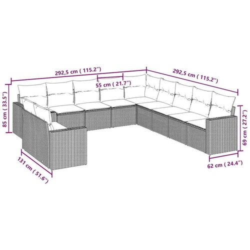 VidaXL 11-dijelni set vrtnih sofa poliratan s jastucima svijetlosivi Slike