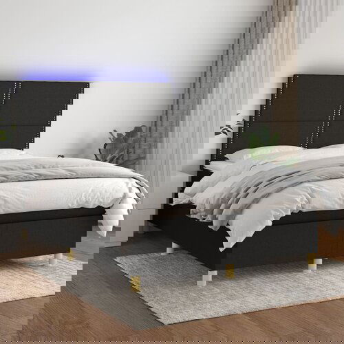 The Living Store Box spring postelja z vzmetnico LED črna 140x190 cm blago - Box Spring Postelja, (21519193) Cene