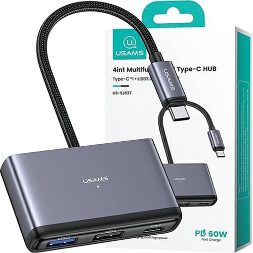 Usams ADAPTER HUB 4IN1 2XUSB 2.0/USB 3.0/USB-C SIVA ZA PRENOSNIK IN RAČUNALNIK, (21980873) Cene