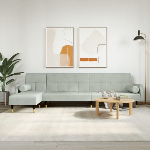 VidaXL Raztegljiv kavč L oblike svetlo siv 271x140x70 cm žamet Slike