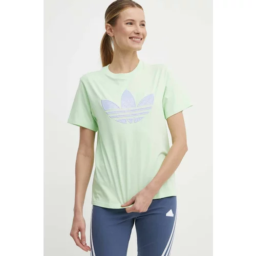 Adidas Bombažna kratka majica ženska, zelena barva, IU2374