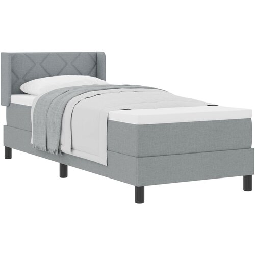 VidaXL Postelja z vzmetnico svetlo siva 80x200 cm iz blaga, Vzglavje z vzorcem diamantskih blokov svetlo sivo 80 cm iz blaga Slike