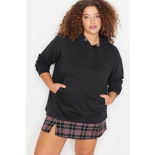Trendyol Curve Black Hooded Boyfriend Slim Knitted Sweatshirt Slike