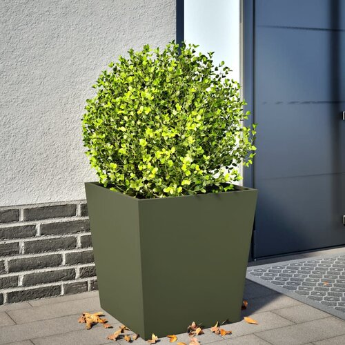 VidaXL Vrtno korito olivno zelena 50x50x50 cm jeklo Slike