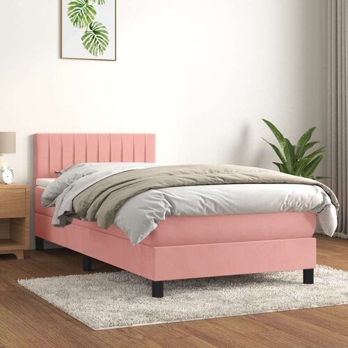 Box spring postelja z vzmetnico roza 90x200 cm žamet, (20896762) Cene