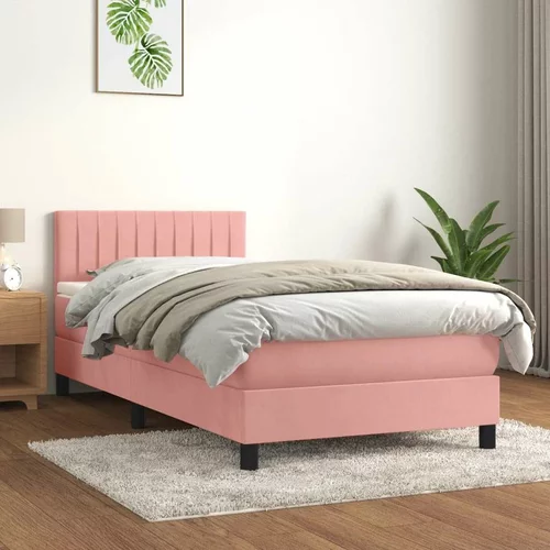 Box spring postelja z vzmetnico roza 90x200 cm žamet, (20896762)