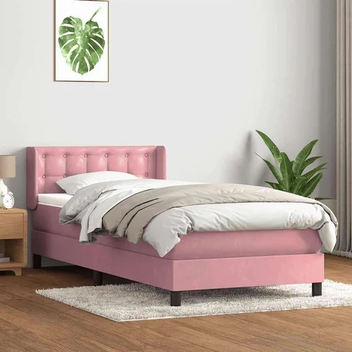 Box spring postelja z vzmetnico roza 90x220 cm žamet, (22011577)